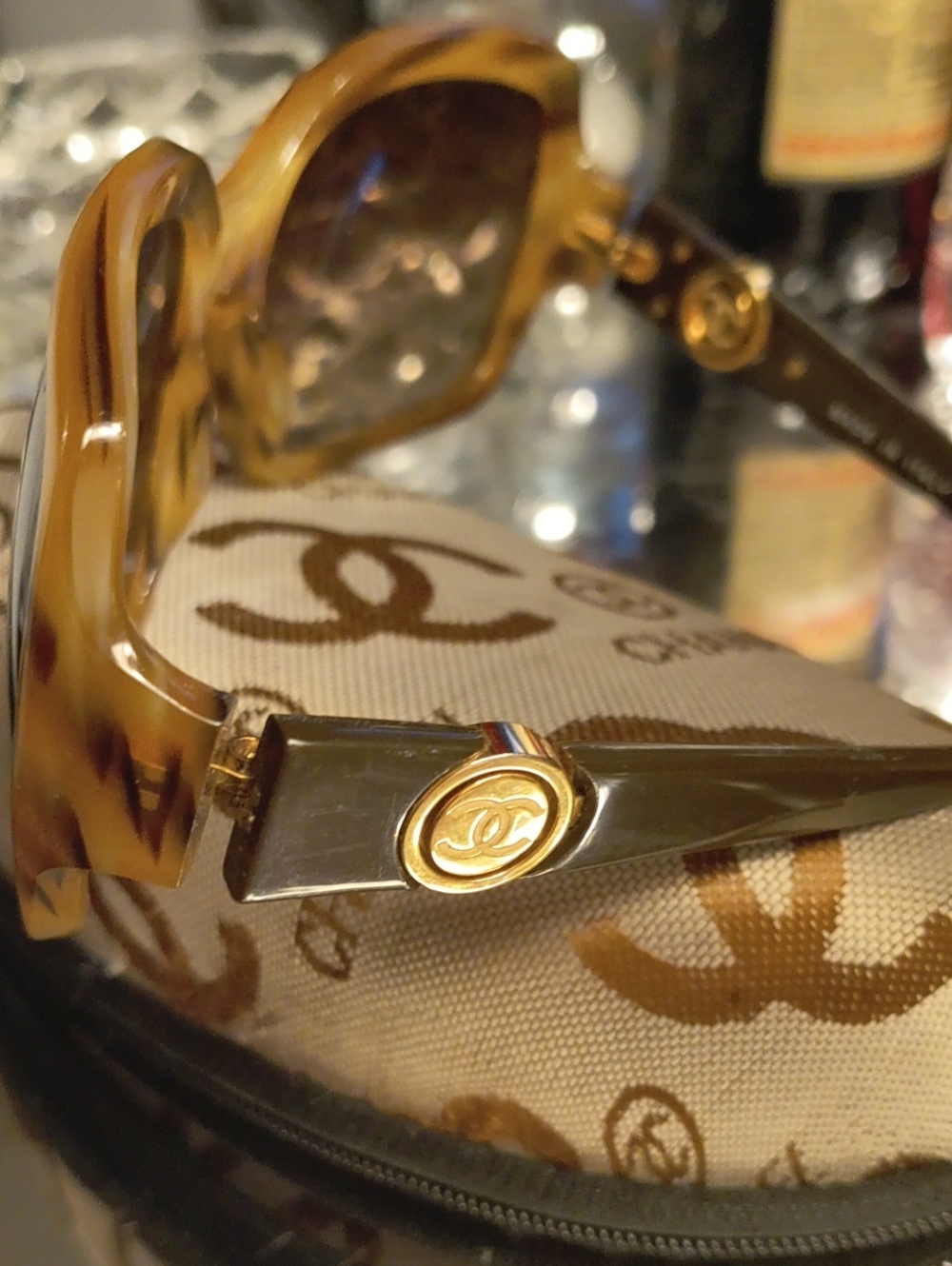 CHANEL Tortoiseshell Sunglasses with Gold CC Accent
